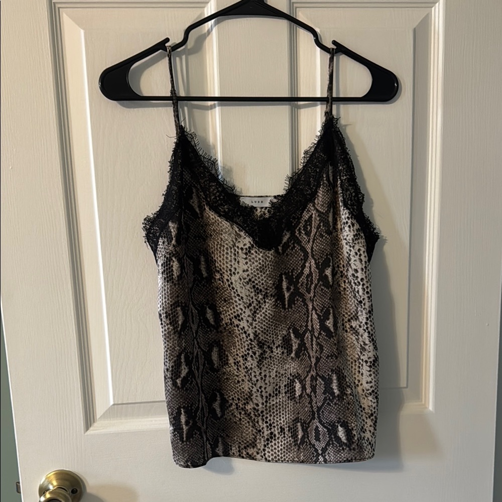 Women's Snake Print Lace Trim Cami Top